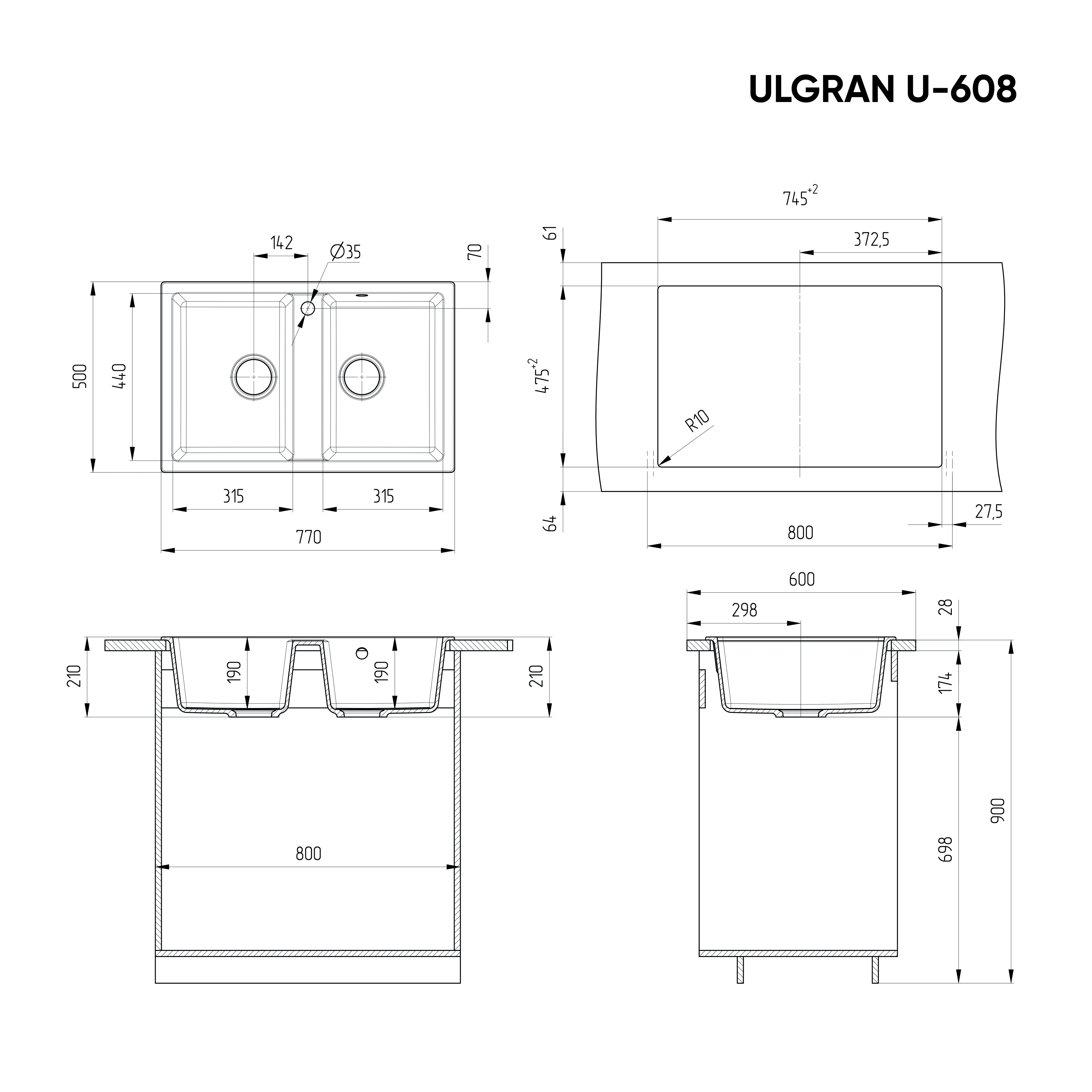 Мойка Ulgran U-608-342 графит